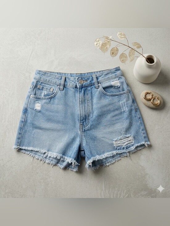 SHEIN Pants - SHEIN Women's Size Small Light Wash High Rise Cut Off Distressed Jean Shorts